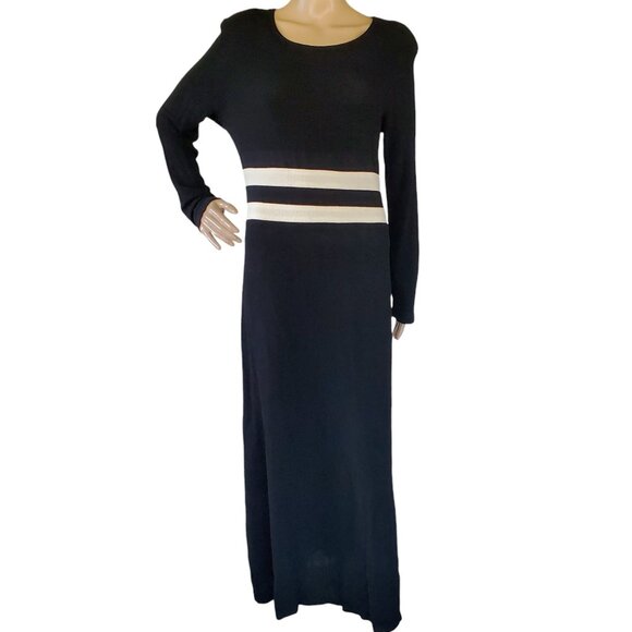 VTG Nicole Studio Long Maxi Dress Women's 16 Black Knit Long Sleeve Pullover - Picture 2 of 10